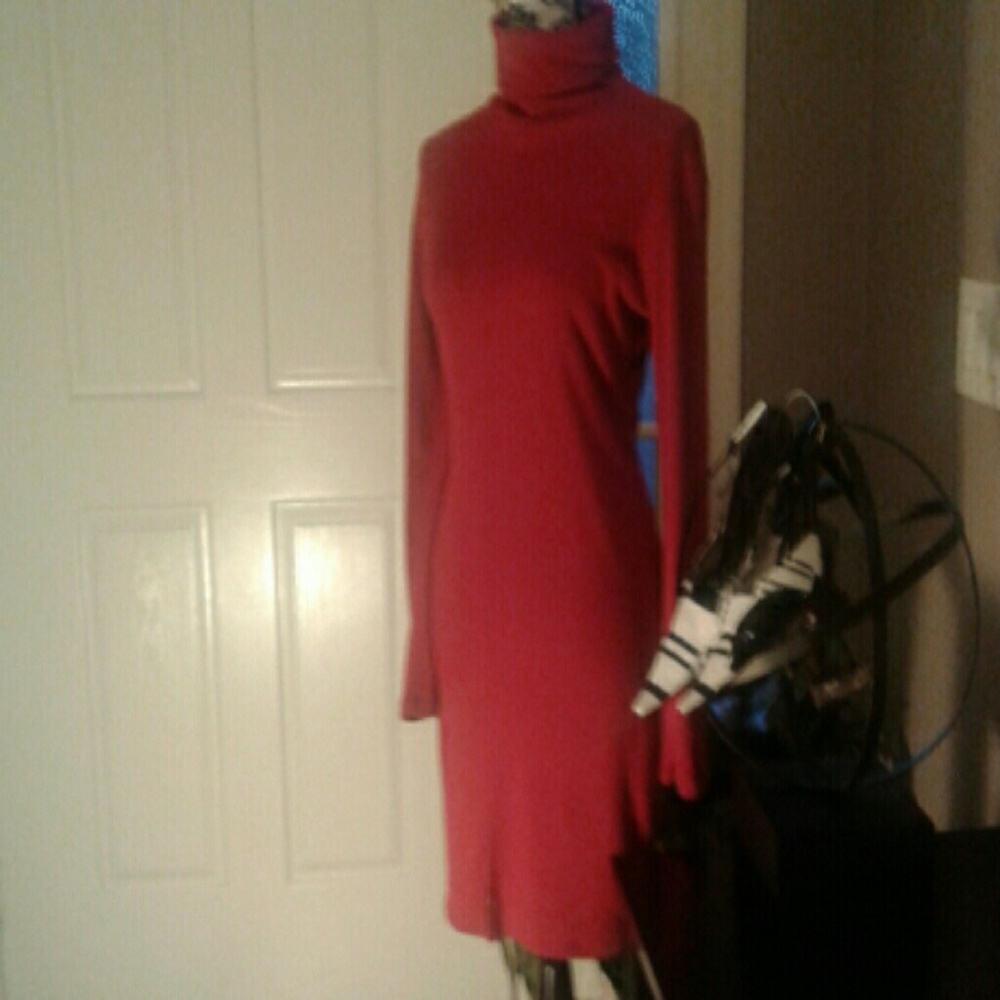 Casual cotton red turtleneck dress